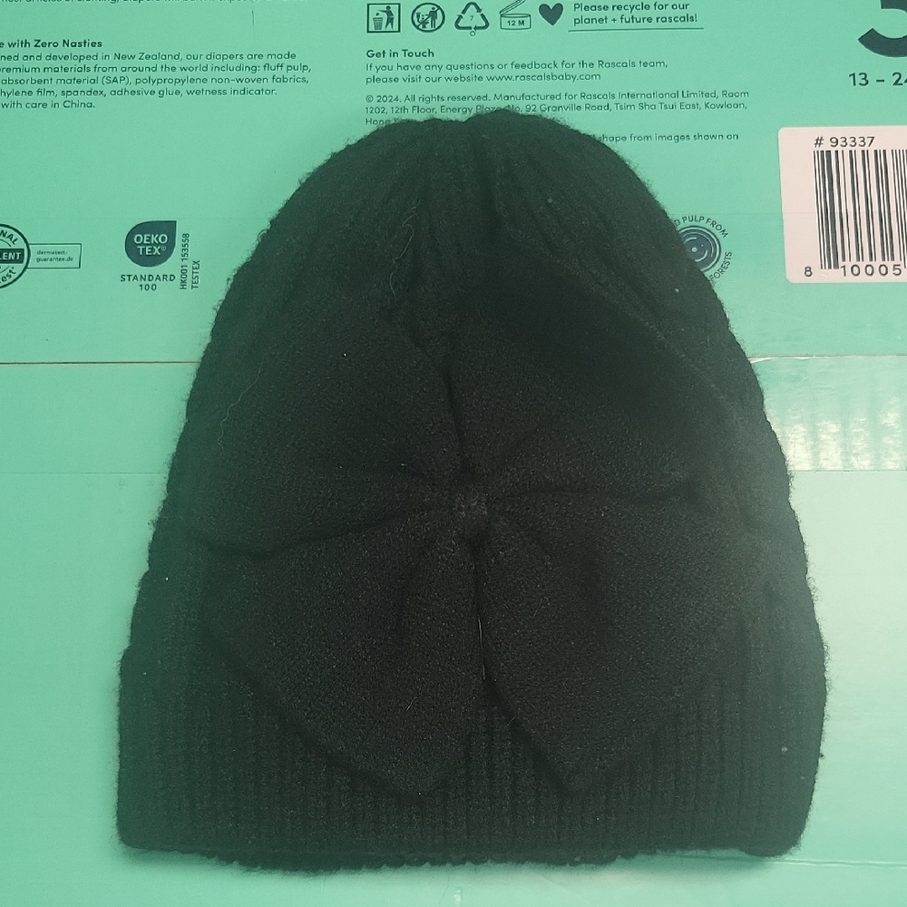 Black Knit Beanie with Bow